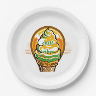 Assiettes En Carton Retro Chill Vibes Ice Cream Sticker - Summer Sunbu