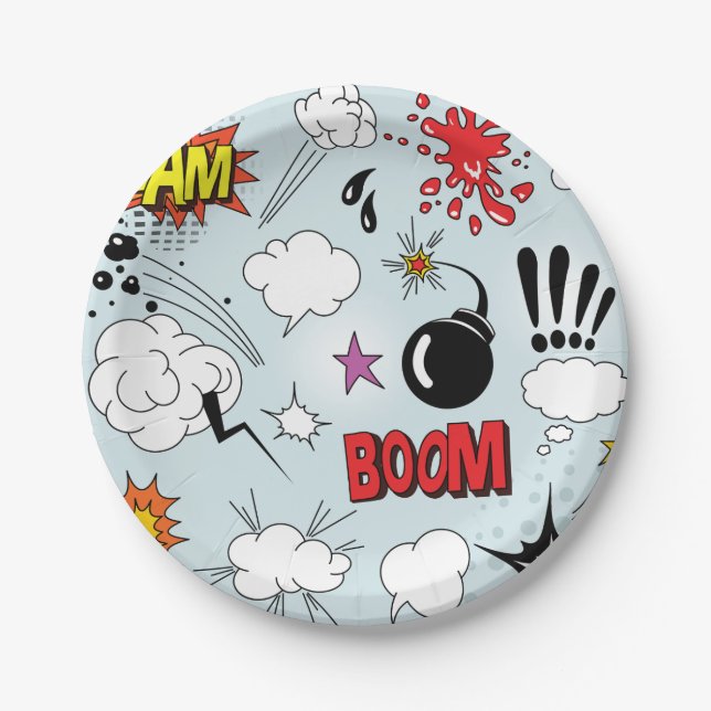 Assiettes En Carton Retro Comic Explosion Pop Art (Devant)