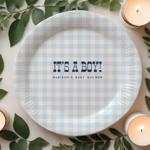 Assiettes En Carton Retro Cowboy Blue En vichy Boy Baby shower Plaques