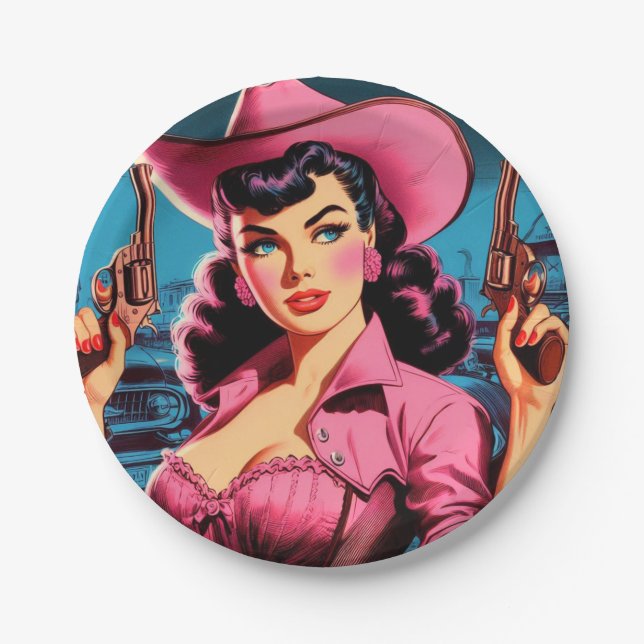 Assiettes En Carton Retro Cute Cowgirl (Devant)