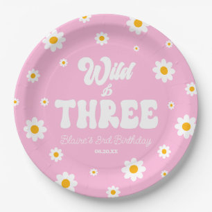 Assiettes En Carton Retro Daisy Flower Wild & Trois 3e fête d'annivers