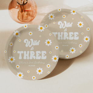 Assiettes En Carton Retro Daisy Flower Wild & Trois 3e fête d'annivers