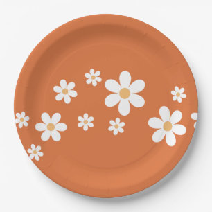 Assiettes En Carton Retro Daisy Léger brûlé orange Floral Plaques de p