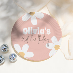 Assiettes En Carton Retro Daisy Super Fête d'anniversaire fille