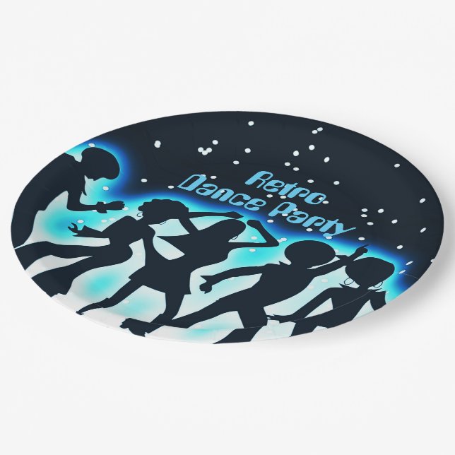 Assiettes En Carton Retro Dance Party Turquoise (Angle)