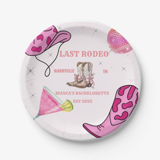 Assiettes En Carton Retro Dernier Rodeo Cowgirl Western Bachelorette (Devant)