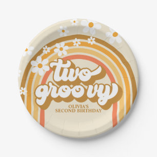 Assiettes En Carton Rétro Deux GroovY Arc-en-ciel Marron Orange Annive