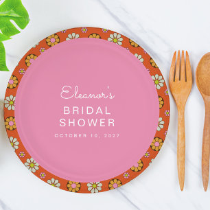 Assiettes En Carton Rétro Fleurs Années 60 Orange Rose Mariage Sur Mes