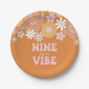 Assiettes En Carton Retro Floral Nine a une Vibe 9e anniversaire
