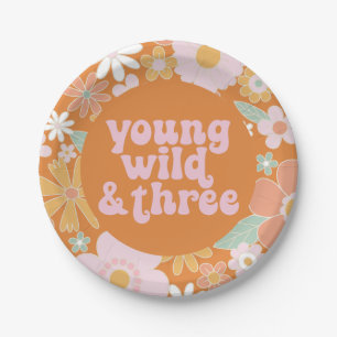 Assiettes En Carton Retro Floral Young Wild Trois Plaque de papier d'a