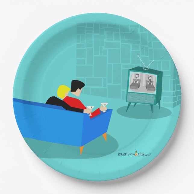 Assiettes En Carton Retro Gay Couple regarder TV Plaque de papier (Devant)