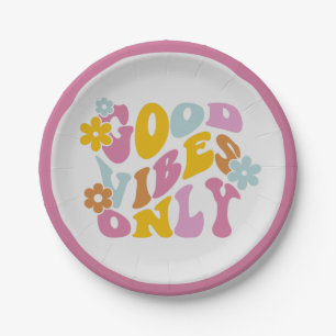 Assiettes En Carton Retro Good Vibes Seulement 60s Citer Pastel Plaque