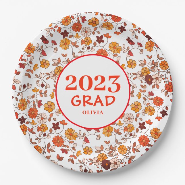 Assiettes En Carton Retro Graduation Party Floral (Devant)