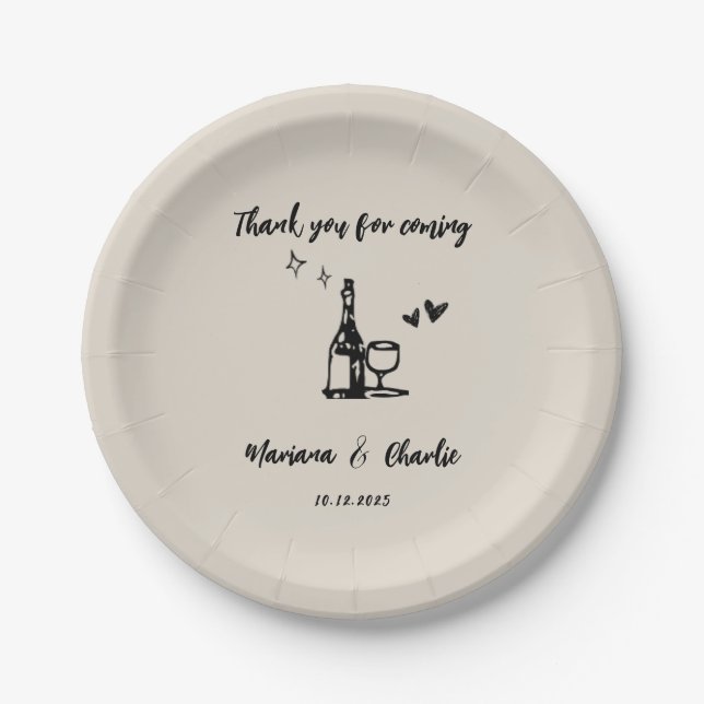 Assiettes En Carton Retro Grey Hand Drawn Illustrated Wedding (Devant)