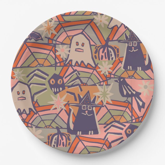 Assiettes En Carton Retro Halloween (Devant)