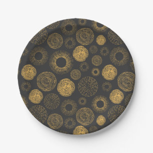 Assiettes En Carton Retro Holiday Gold Burst Sparkler Servir gâteau