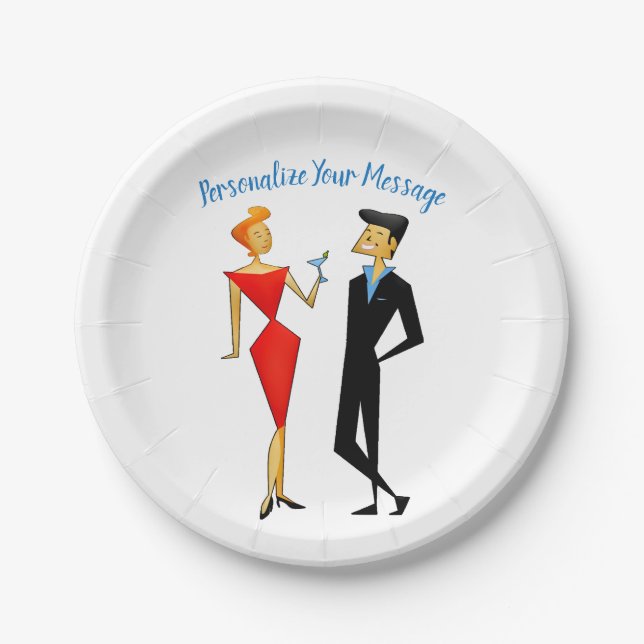 Assiettes En Carton Retro les années 50 Man Femme Couple Cocktail Part (Devant)