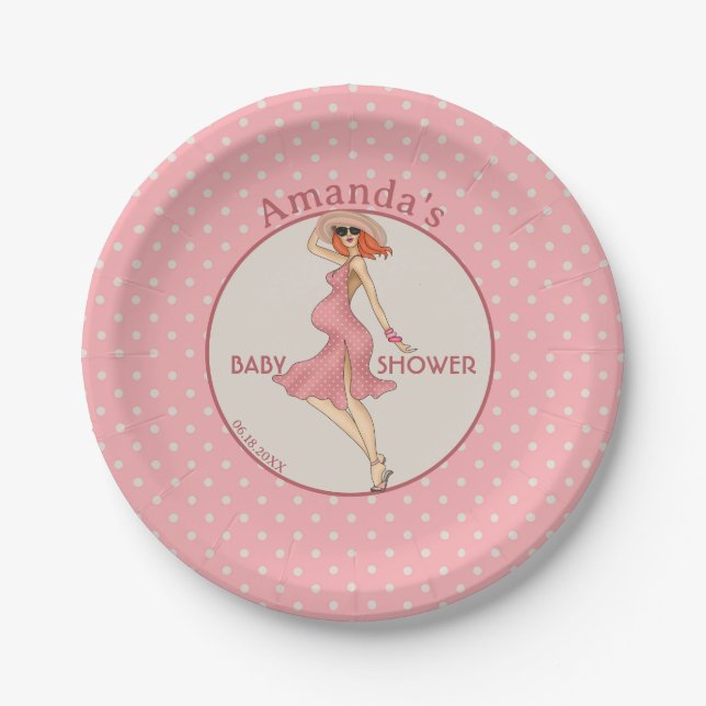Assiettes En Carton Retro Maman Redhead 2 Baby shower Party (Devant)