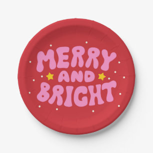 Assiettes En Carton Retro Merry et Bright Holiday Design