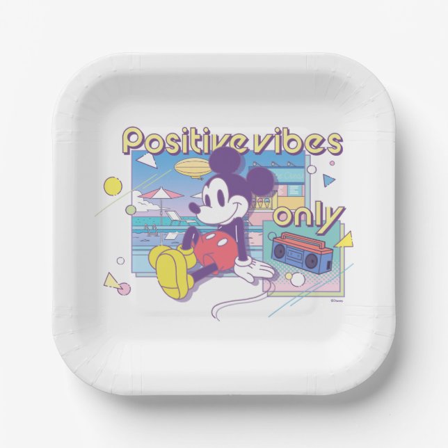 Assiettes En Carton Retro Mickey Positive Vibes Only (Recto)