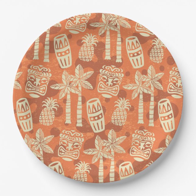 Assiettes En Carton Retro Mid Century Modern Tiki Pattern (Devant)