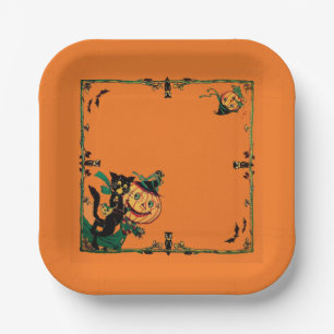 Assiettes En Carton Retro Orange Halloween