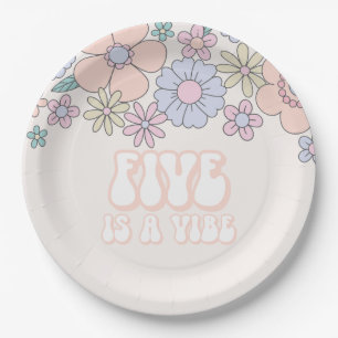 Assiettes En Carton Retro pastel Floral Five est un anniversaire Vibe