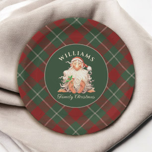 Assiettes En Carton Retro Père Noël Famille Noël avec Nom de famille