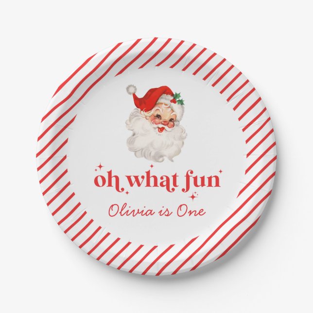 Assiettes En Carton Retro Père Noël Oh Quel Amusant Anniversaire (Devant)