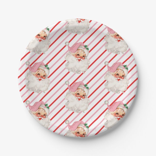 Assiettes En Carton Retro Pink Père Noël Oh Quel Amusant (Devant)