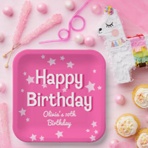 Assiettes En Carton Retro Pretty Rose Stars Joyeux anniversaire