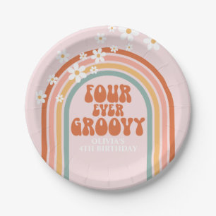 Assiettes En Carton Rétro quatre pour toujours groovy anniversaire 4 a