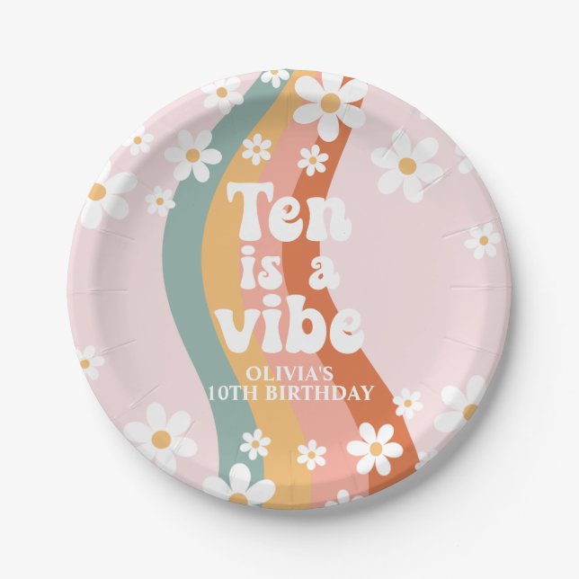 Assiettes En Carton Retro Rainbow Ten est un Vibe Daisy 10e anniversai (Devant)