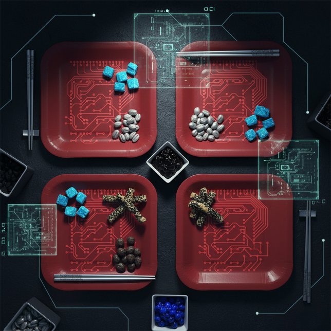 Assiettes En Carton Retro Red Circuit Board Tech Pattern (Créateur téléchargé)