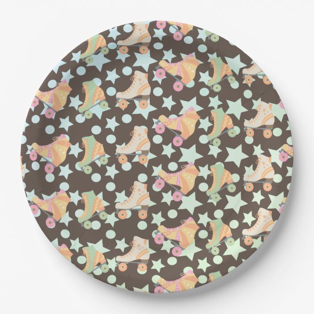 Assiettes En Carton Retro Rollerskates Anniversaire Patins Stars Motif (Devant)