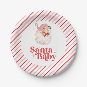 Assiettes En Carton Retro Rose Santa Baby bébé fête de Noël