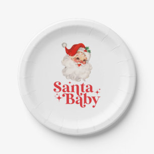Assiettes En Carton Retro Santa Baby fête prénatale de Noël bébé