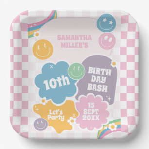 Assiettes En Carton Retro Smiles Pastel Super Anniversaire