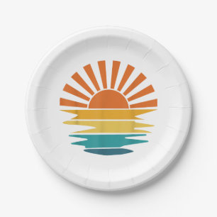 Assiettes En Carton Retro Sunset Rays Wavy Vintage Retro Sunshine Sun