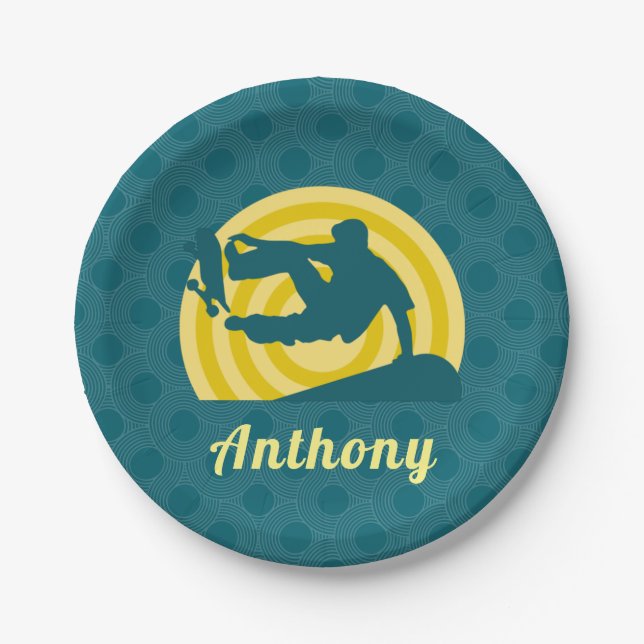 Assiettes En Carton Retro Sunset Skateboard Thème Personnalisé Nom Tur (Devant)