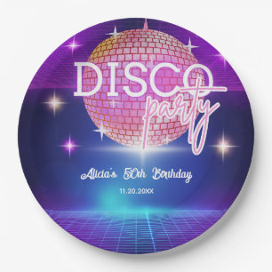 Assiettes En Carton Retro Super les années 70 Disco Ball Anniversaire