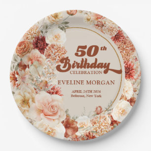 Assiettes En Carton Rétro super terre cuite bordeaux 50e anniversaire