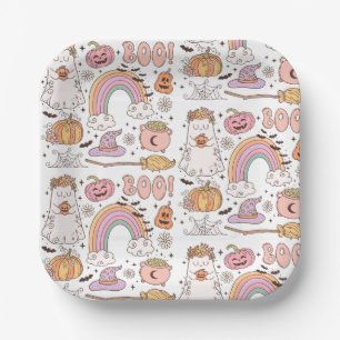 Assiettes En Carton Retro Trendy Cute Halloween Elements Ghost Citroui