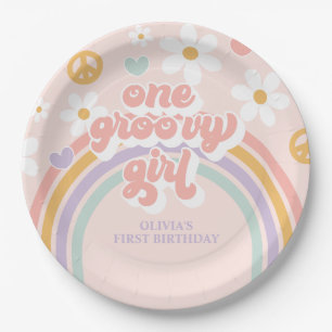 Assiettes En Carton Retro Une Super fille Arc-en-ciel 1er anniversaire