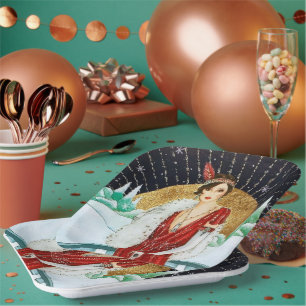 Assiettes En Carton Retro vintage Christmas lady Holiday