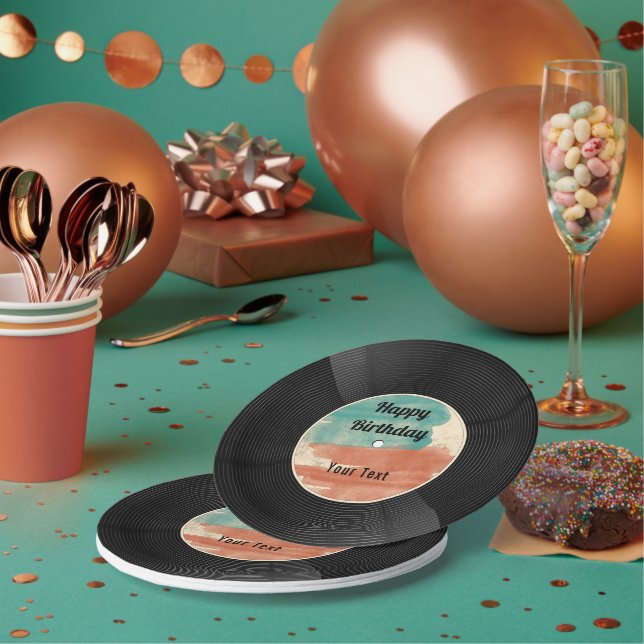 Assiettes En Carton Retro Vinyl Record Musique Anniversaire (Multi)
