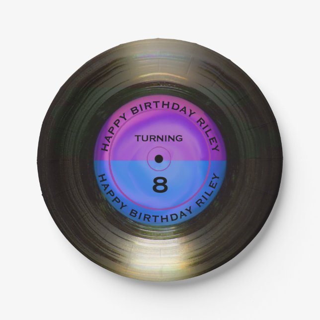 Assiettes En Carton Retro Vinyl Record personnalisé fête d'anniversair (Devant)