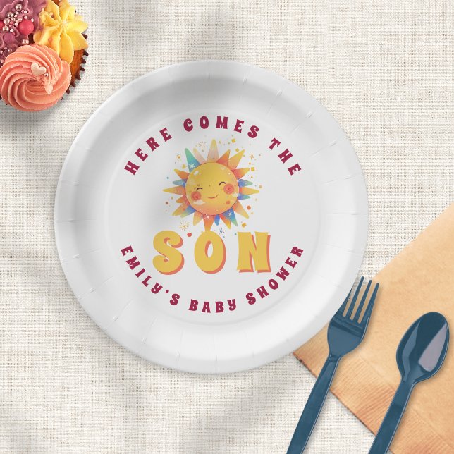 Assiettes En Carton Retro Voici Le Baby shower Fils Boy (Créateur téléchargé)