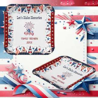 Assiettes En Carton Réunion de famille 4 Juillet Étoiles Firecracker B