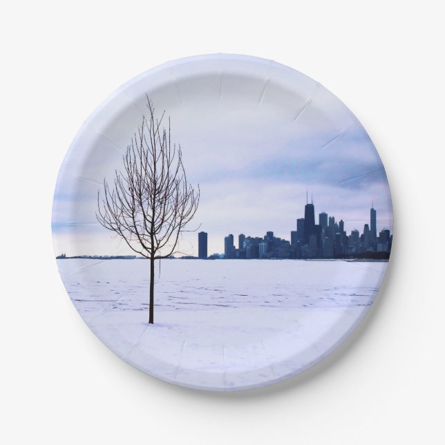 Assiettes En Carton Rêve blanc - hiver Chicago, plaques à papier (Devant)